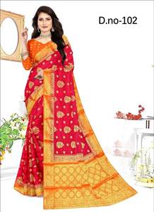 ผ้าส่าหรีแบบไนลอนแท้ที่สวยงามพร้อมบิวตี้ขนาดเล็กสวยงามในการทอสีทองซารี - Product Image 2