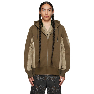 Jersey personalizado de lujo con paneles de mezcla de algodón y Sudadera con capucha de sarga de nailon bolsillo utilitario bidireccional hombres media cremallera Sudadera con capucha unisex - Product Image 1