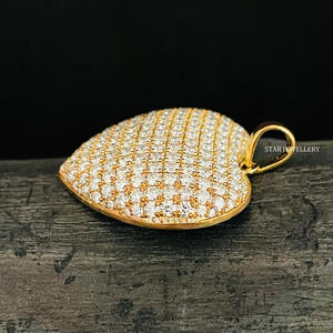 14K Solid Gold Natural Diamond Solid Gold Puffed <b>Heart</b> Pendant Fine Jewelry. - Product Image 4