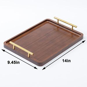 Plateau de rangement rectangulaire en bois massif de luxe avec poignées en laiton poli, finition lisse, pour cuisine, salle à manger, table basse, décoration intérieure - Product Image 6
