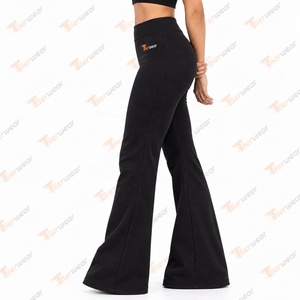 Tiierwear <b>Women's</b> High Waist Flare Pants Solid <b>Black</b> Knitted Spandex Cotton Elastic Waist Loose Fit Full Length Casual Spring - Product Image 5