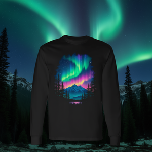 T-shirt promozionale a maniche lunghe con paesaggio scenico Aurora Boreale - Product Image 3