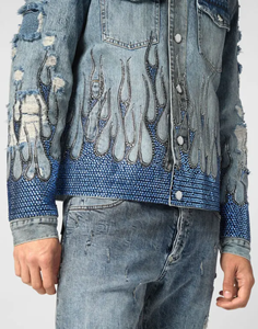 Chaqueta vaquera Raw Edge Hem Big Ripped Distressing Design Chaqueta vaquera para hombres - Product Image 3