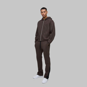 100% Cotton <b>Flared</b> <b>Trouser</b> and Zipper Hoodie Oversized Winter Street Wear 2025 Tracksuit For <b>Men's</b> - Product Image 3