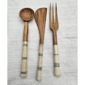 Cuillère en bois fourchette couteau ensemble de couverts ensemble d'ustensiles de dîner en bois cuisine couverts en bois vaisselle ensemble de couverts avec manche en marbre - Product Image 2