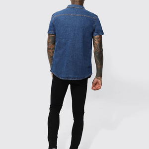 OEM Service <b>Men's</b> Short Sleeves Denim <b>Shirt</b> Dark <b>Blue</b> Turn Down Collar Regular Fit Summer Denim <b>Shirt</b> <b>Men</b> Free Shipping - Product Image 2