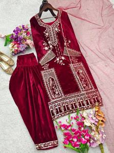 Designer Velvet Top & Dhoti-Patiyala & dupatta - Product Image 3