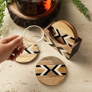 Posavasos redondo con diseño de Chevron de madera, Decoración de mesa elegante, posavasos de cocina para el hogar, juego de regalo a la venta desde la India - Product Image 6