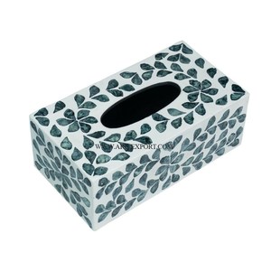 Rectangle Titulaire Distributeur De Mouchoirs Conteneur Blanc et Vert Foncé Nacre Table Décoratif Boîte De Rangement De Mouchoirs En Top Vente - Product Image 1