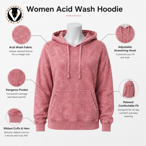 Sweat à capuche pour femme, effet délavé, tissu doux et coupe décontractée, conçu pour les collections streetwear modernes et décontractées. - Product Image 6