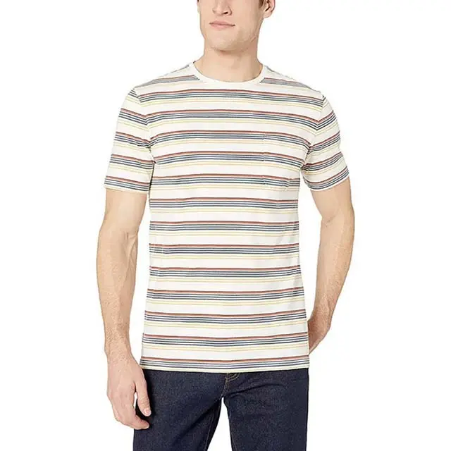 High Quality Loose Fashion T shirts Custom 100% Cotton Street wear Blank Design Striped Oversized Men T Shirts O Neck All Size