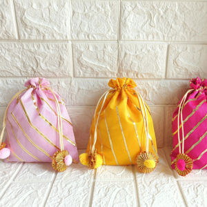 Rajasthani Leheriya Potli Bag for Women Bridal Wedding Purse Shagun Pouch Return Gift Desi Mithai/Bhaji/Ladoo Bag with Gota Work - Product Image 1