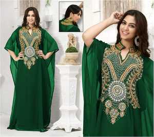 Caftán de noche con cuentas, cuello levantado, mangas largas, hombros hinchados, diseño abotonado para mujeres musulmanas, vestidos de cóctel de tela satinada - Product Image 1