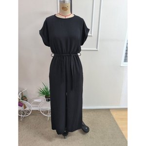 Mono aeróbico con cuello redondo y manga corta para mujer, cintura elástica y bolsillos, 37232 - Negro - Product Image 4