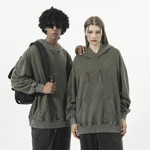 350gsm coton lavage à l'acide à capuche Anti-rétrécissement surdimensionné Vintage poids lourd pull sur sweat à capuche hommes pull Streetwear - Product Image 4