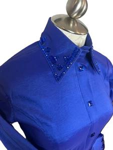 Vaquera hecha a mano Western Show Shirt Cintura alta Cierre de cremallera Tela de tafetán elástica transpirable para ropa de equitación - Product Image 3