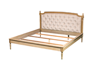 Lit coréen néoclassique de luxe Sanare en bois massif d'acacia avec tête de lit rembourrée - Product Image 2