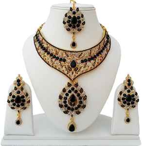 Parure de bijoux vintage en alliage plaqué or avec strass en cristal, motif fleur, comprenant collier, boucles d'oreilles et serre-tête, bleu, pour femme, idéale pour fiançailles et soirées - Product Image 1