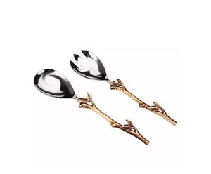 ชุดเสริฟสลัดสุดหรูช้อนโลหะและส้อมมีด้ามจับสีทองใช้บนโต๊ะอาหารระดับพรีเมียมสำหรับงานแต่งงานและความบันเทิง - Product Image 3