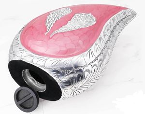 Belle urne funéraire en forme d'ailes de larme pour cendres humaines, à exposer à la maison ou dans une niche, urne gravée, rose et argentée, 12 pouces - Product Image 3