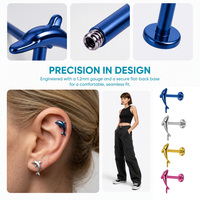 Piercing d'oreille en titane ASTM F136 hypoallergénique, à dos plat et filetage interne, pour cartilage, vente en gros de bijoux