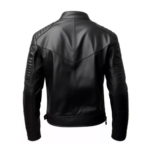 Veste de motard en cuir véritable noir pur pour hommes avec blindé CE protégé veste de moto en cuir de course pour hommes - Product Image 2