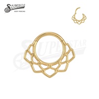 SUPERSTAR Anneau septum nez titane G23 charnière click, zircone ronde cœur fleur bijou piercing corps