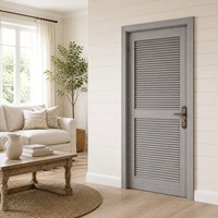 Porte intérieure en bois à persiennes gris moyen, style ferme, pour chambre et salle de bain