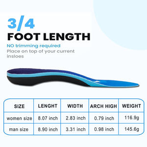 Inserts de soutien pour l'arthrite Soulager la douleur arthritique Fasciite plantaire Semelles intérieures Soulagement de la douleur au talon Orthèses 3/4 Longueur Semelle intérieure - Product Image 5