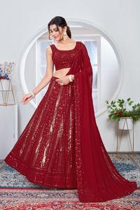 Exportation Qualité Designer Renard Georgette Lehenga Choli Set avec Travail Lourd Dupatta Idéal pour le Festival de Mariage Disponible à la Vente - Product Image 5
