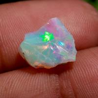 Opal Putih Alami Etiopia Berkualitas Tinggi, Batu Permata Kasar Belum Dipotong, Ukuran 13x11mm 2.30ct, Efek Warna Bermain Api, Batu Energi Penyembuhan