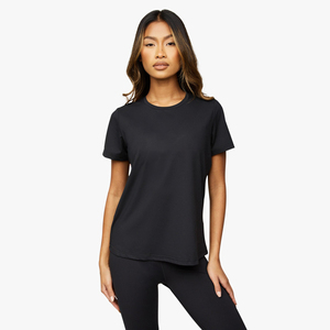 Camiseta de Manga Corta con Cuello Redondo para Mujer, Superventas 2025, Transpirable, Cómoda, de Color Sólido, 100% Algodón, Tallas para Adultos, Verano - Product Image 1