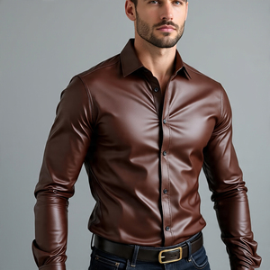 Camisas con cuello de plumón de cuero genuino para hombre hechas a mano personalizadas de alta calidad | Camisas de cuero de oveja pesadas para hombre al por mayor 2025 - Product Image 1
