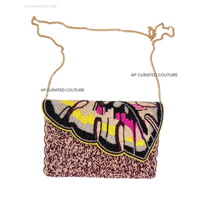 Bolso de mano con cuentas multicolor vintage, bolso de noche hecho a mano de fábrica personalizado, bolsas de cosméticos bordadas con forma de hoja tropical, estuches - Product Image 1