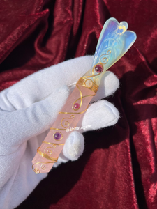 Wholesale Handmade Rose Quartz & Opalite Angel <b>Figurine</b> with <b>Crystal</b> Wand Spiritual Healing Stone for Reiki Chakra Energy - Product Image 5