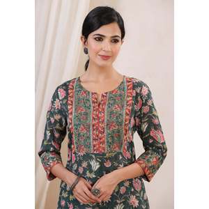 Vestido Kurta Recto Maheen Meraki Floral Mul Mul - Product Image 1