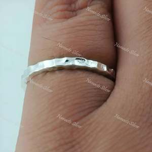 925 Sterling Silver Hammered <b>Ring</b> Dainty Simple Stackable <b>Ring</b> 2.0 mm Width 18K Plating Perfect Gift for Her - Product Image 1