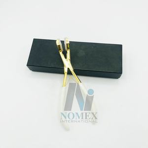 Cinta de acero inoxidable de grado Quirúrgico Internacional Nomex, alicates para extensiones de cabello, manijas de agarre blancas chapadas en oro, profesional - Product Image 4