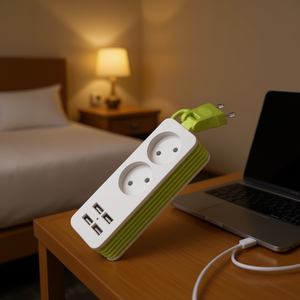 Portable <b>Power</b> Strip with 1/2 EU Plug and 4 <b>USB</b> Ports 1200W 250V 1.5m <b>Cable</b> for Travel Adapters - Product Image 3