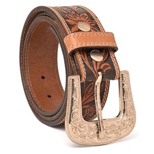 Cinturón de rodeo de cuero genuino vintage en relieve con hebilla de aleación de acabado antiguo - Product Image 3