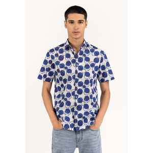Men's Casual Printed Dot Pattern <b>Shirt</b> Navy <b>White</b> 100% Cotton Poplin <b>Long</b> <b>Sleeves</b> Anti-Wrinkle Size XL for Autumn - Product Image 3