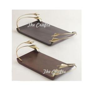 Plateau de service à dessert de forme ovale à deux niveaux en acier inoxydable de couleur argent et or - Product Image 4