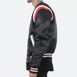 แจ็กเก็ตสำหรับผู้ชาย, แจ็กเก็ตบอมเบอร์ผ้าซาตินสีดำงานปะติดเสื้อผ้าแฟชั่นน้ำหนักเบาเสื้อผ้าแนวสตรีท - Product Image 3