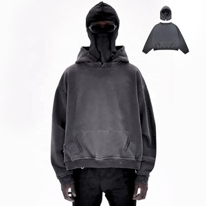 Sudadera con capucha lavada con ácido desgastada de peso pesado para hombre con logotipo bordado personalizado térmico Diseño de corte y costura de parche vintage - Product Image 2