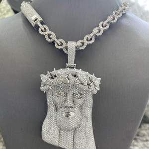 Chaîne en laiton de 8 mm avec pendentif Jésus, argent sterling 925, personnalisée, sertie de moissanite, classique, plaqué or 14 carats, pour homme - Product Image 6