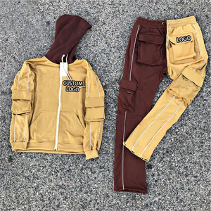 Survêtement pour homme avec logo personnalisé, style streetwear, blocs de couleur, jogging, survêtement à jambes évasées, sweat-shirts, survêtement, service OEM - Product Image 3