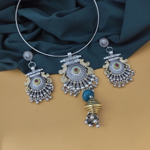 Direct From Indian Supplier Best Selling High Quality High Grade Oxidised Two Tone Hasli Necklace and <b>Stud</b> <b>Earrings</b> <b>Set</b>-1 - Product Image 2