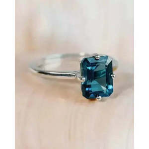Anillo hecho a mano de plata de ley 925 con piedra preciosa de topacio azul de calidad AAA+, todos los tamaños, R358 Cus-Jew35 - Product Image 2