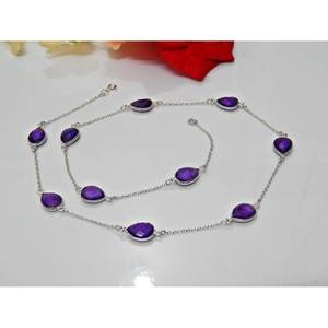 Collier en argent 925 fait main avec améthyste naturelle sertie et chaîne en zircon - Élégant et luxueux - Product Image 6