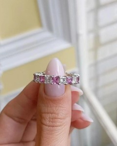 Bague en argent sterling avec zircon rose, pierre précieuse sertie, bande élégante, bijoux de mode pour femmes, pierre bleu ciel, boutons de manchette, poli or - Product Image 5